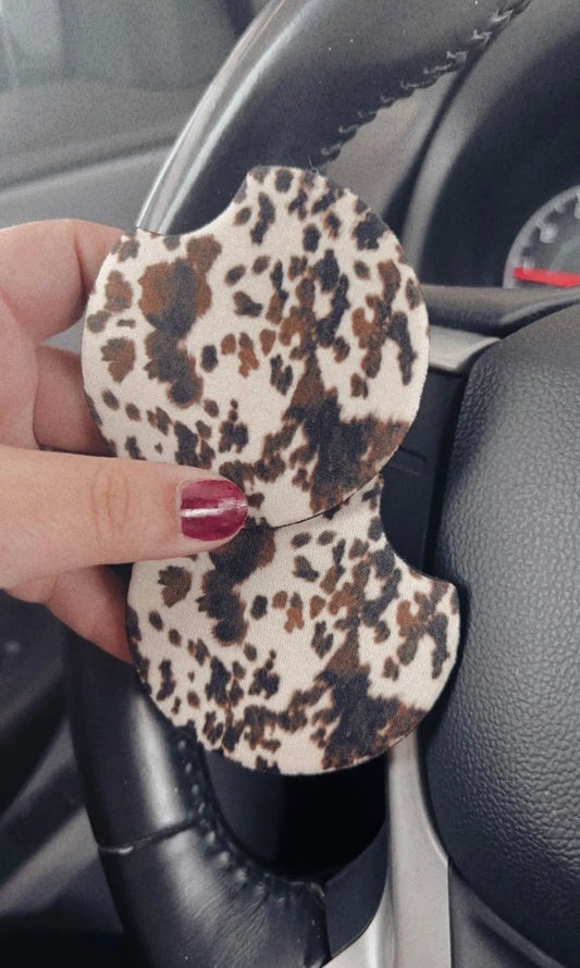 Cowhide Set of Car Coasters