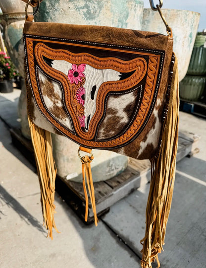 The Haddie Crossbody Steer Longhorn Cowhide Purse