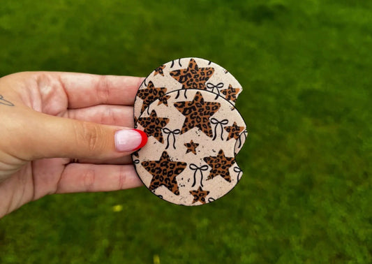Leopard Stars & Bows Set of Car Coasters