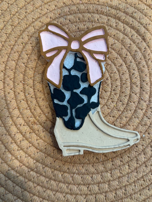 Cow Print Boots with Bow