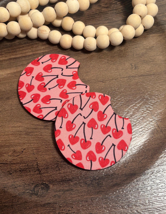 Heart Cherries Set of Car Coasters