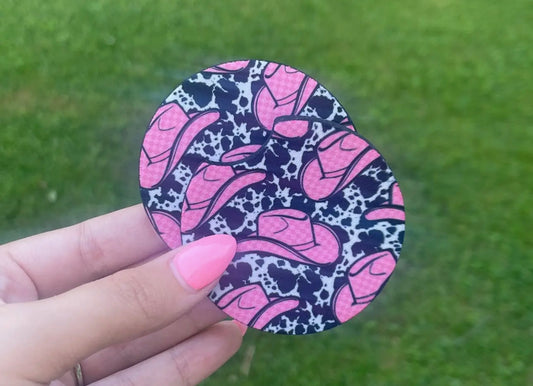 Pink Cowgirl Hat Set of Car Coasters