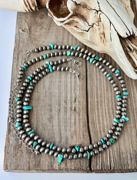 2 Layer Navajo Pearl & Turquoise Necklace