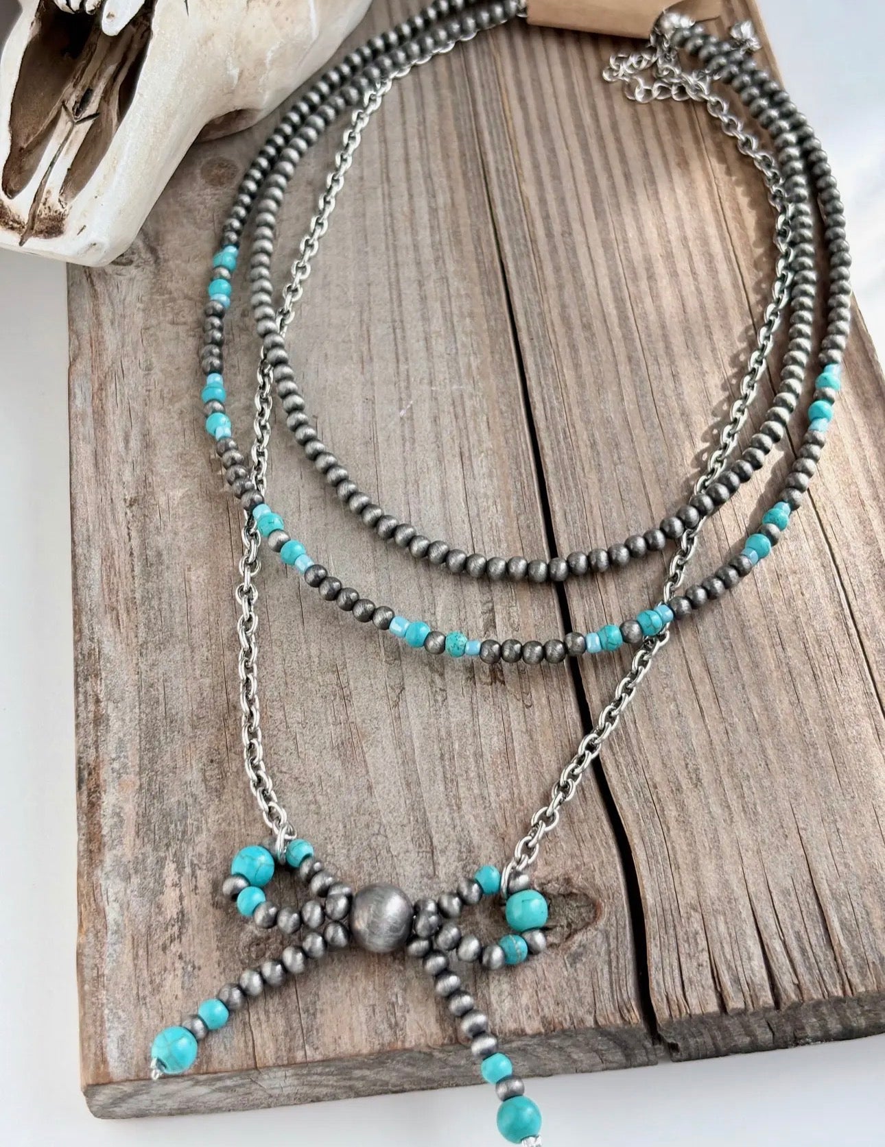 3 Layer Navajo Pearl Necklace with Coquette Bow